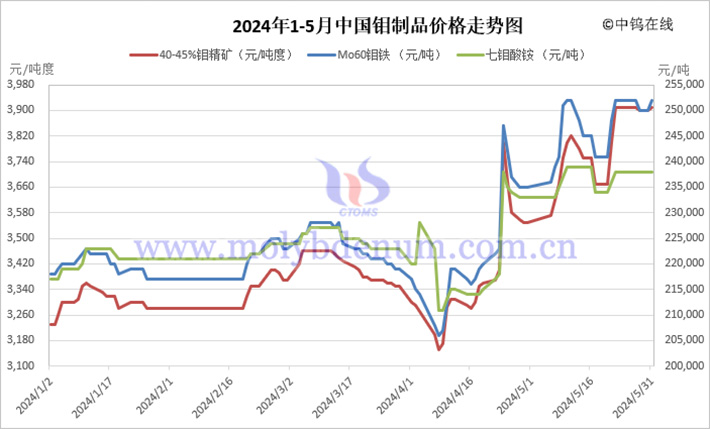 2024年1-5月中國鉬製品價格走勢