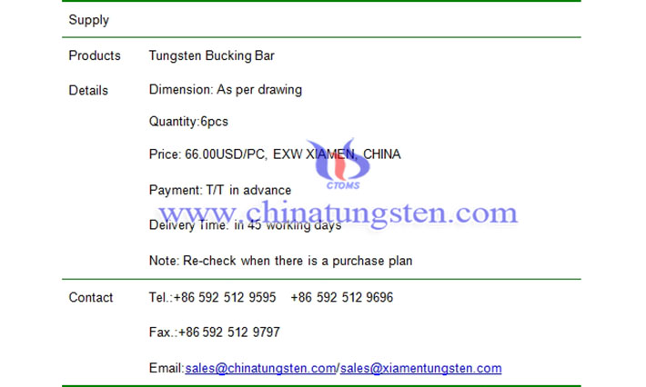 tungsten bucking bar price picture