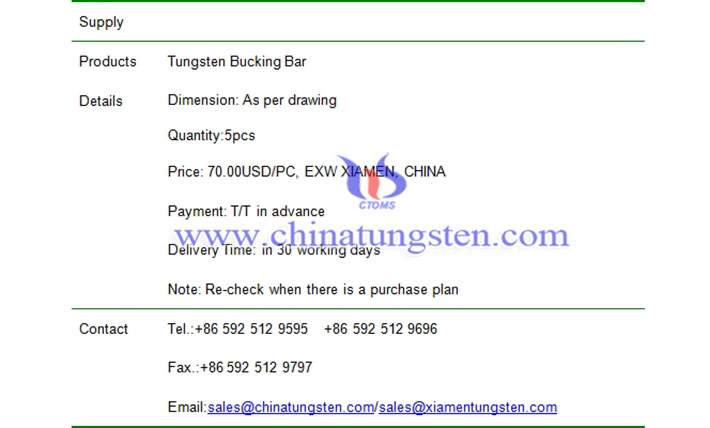 tungsten bucking bar price picture