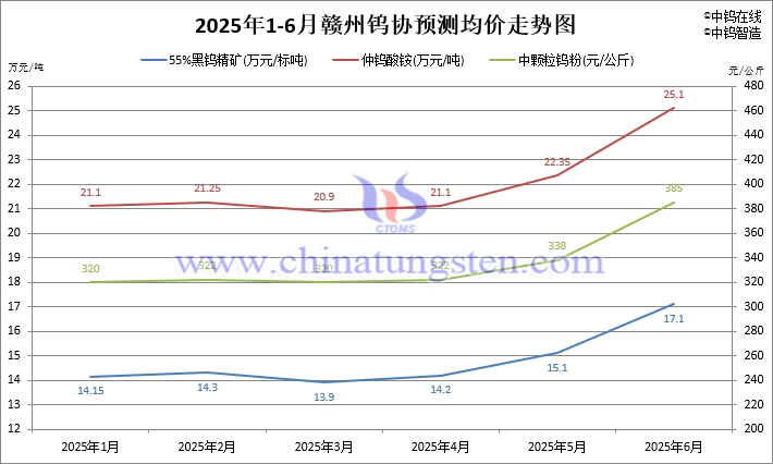 2025年1-6月贛州鎢協(xié)預測價