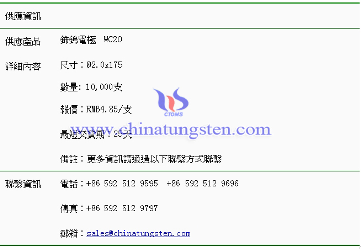 鈰鎢電極價(jià)格表圖片