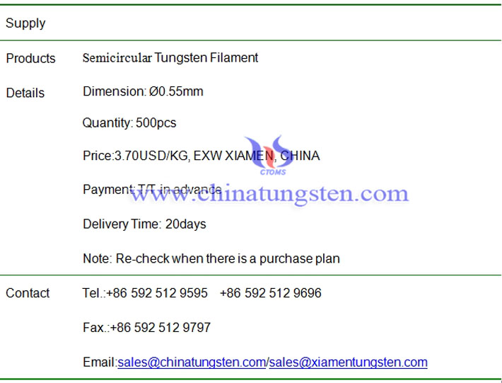 semicircular tungsten filament price image