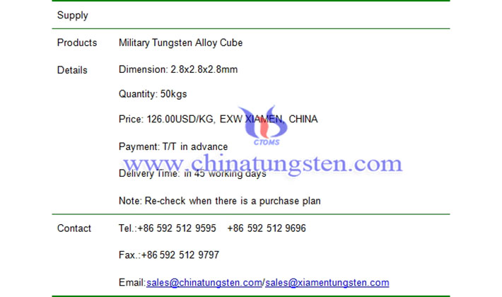 military tungsten alloy cube price picture