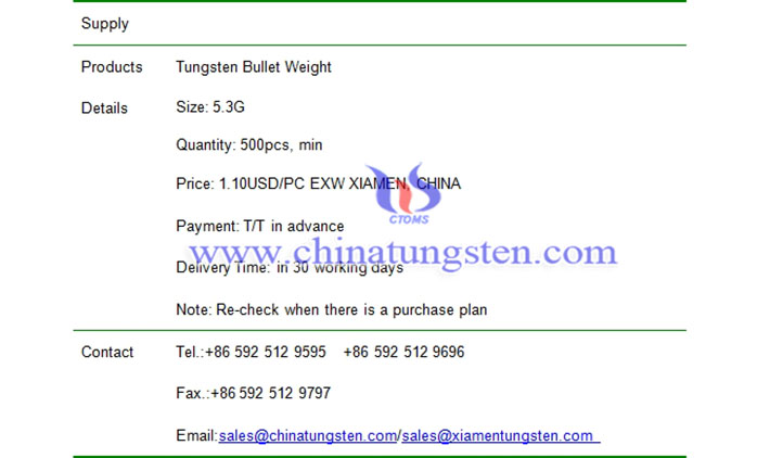 tungsten bullet weight price picture