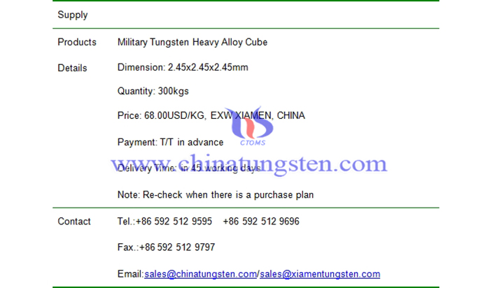 military tungsten heavy alloy cube price picture