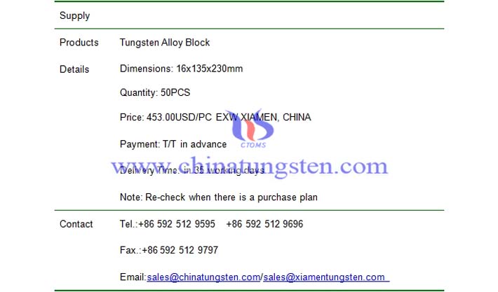 tungsten alloy block price picture