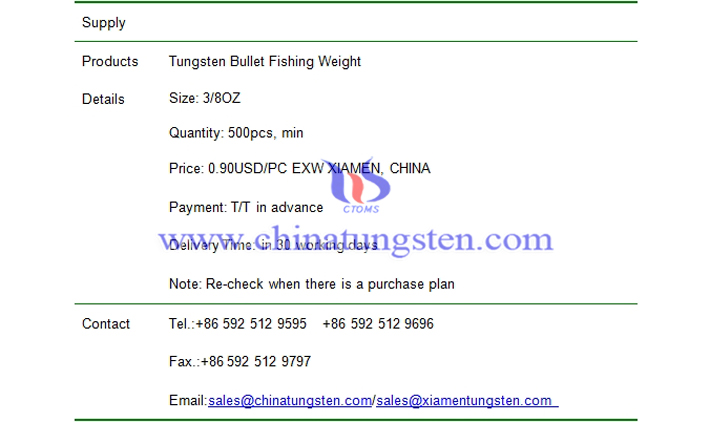 tungsten bullet fishing weight price picture