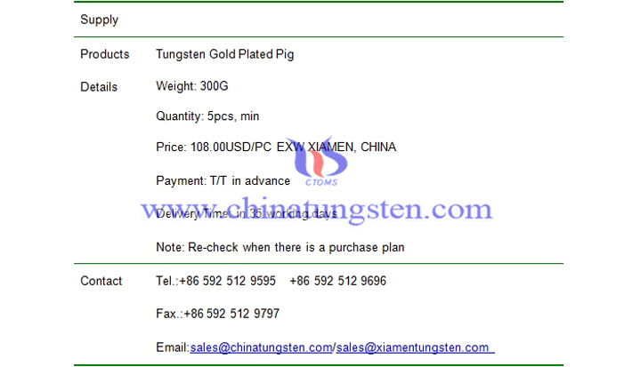 tungsten gold plated pig price picture