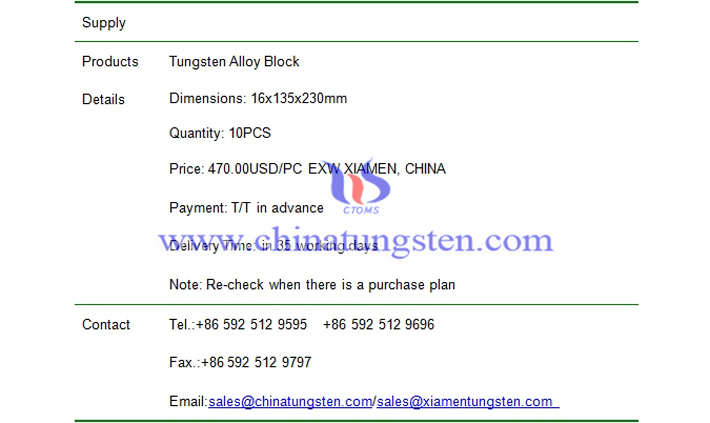 tungsten alloy block price picture