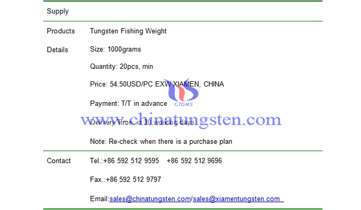 tungsten fishing weight price picture