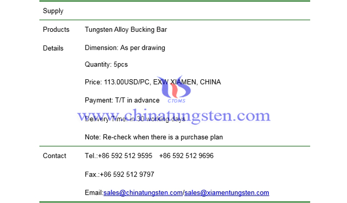 tungsten alloy bucking bar price picture