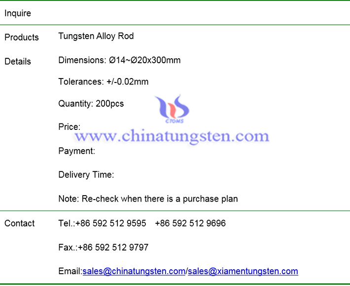 tungsten alloy rod price inquiry image