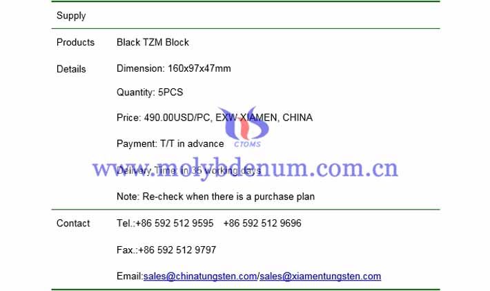 black TZM block price picture