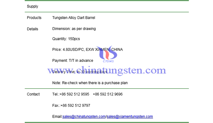 tungsten alloy dart barrel price picture