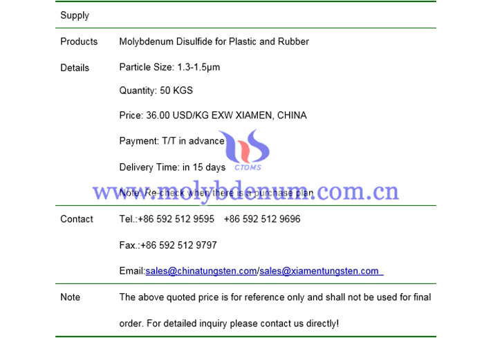 molybdenum disulfide for rubber price picture