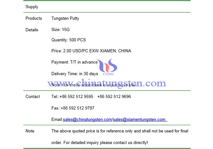 tungsten putty price picture