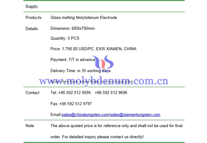 glass melting molybdenum electrode latest price photo