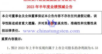 洛陽鉬業(yè)2023年上半年業(yè)績預(yù)告